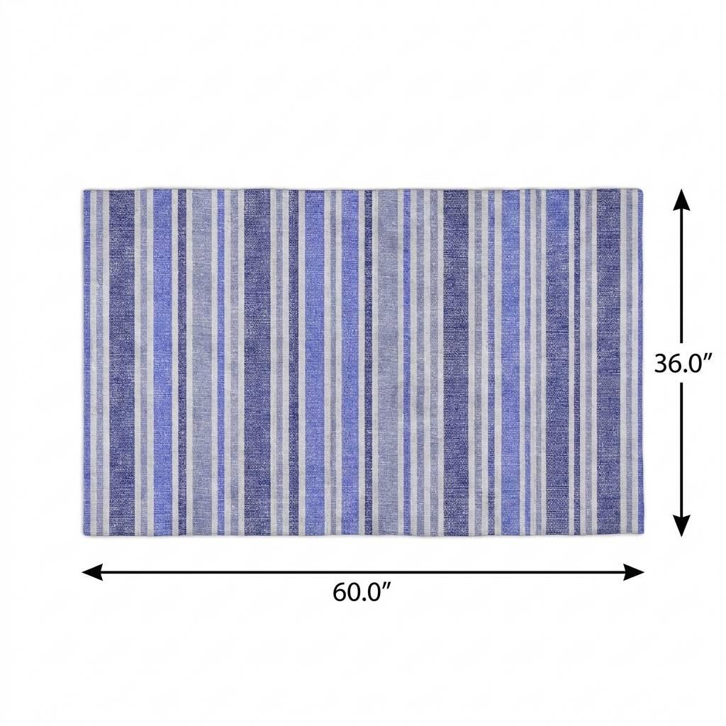 3' X 5' Blue And Ivory Striped Shag Washable Area Rug With UV Protection - HomeRoots - Flyclothing LLC