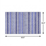 3' X 5' Blue And Ivory Striped Shag Washable Area Rug With UV Protection - HomeRoots - Flyclothing LLC