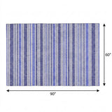 5' X 8' Blue And Ivory Striped Shag Washable Area Rug With UV Protection - HomeRoots - Flyclothing LLC