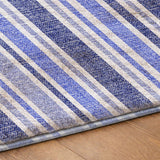 9' X 12' Blue And Ivory Striped Shag Washable Area Rug With UV Protection - HomeRoots - Flyclothing LLC