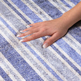 9' X 12' Blue And Ivory Striped Shag Washable Area Rug With UV Protection - HomeRoots - Flyclothing LLC