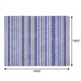9' X 12' Blue And Ivory Striped Shag Washable Area Rug With UV Protection - HomeRoots - Flyclothing LLC