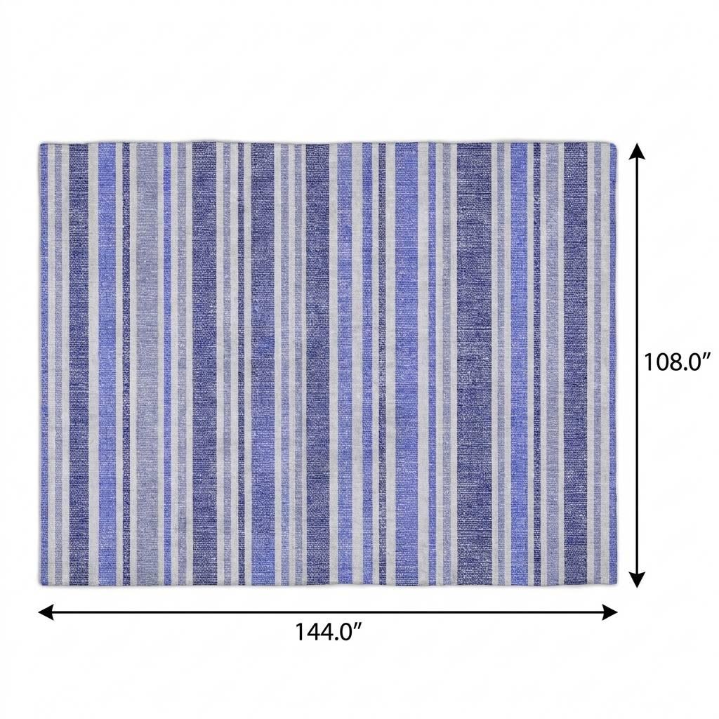 9' X 12' Blue And Ivory Striped Shag Washable Area Rug With UV Protection - HomeRoots - Flyclothing LLC