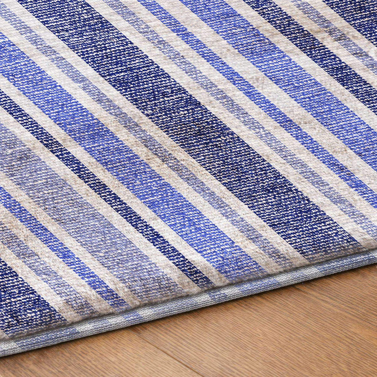 10' X 14' Blue And Ivory Striped Shag Washable Area Rug With UV Protection - HomeRoots - Flyclothing LLC