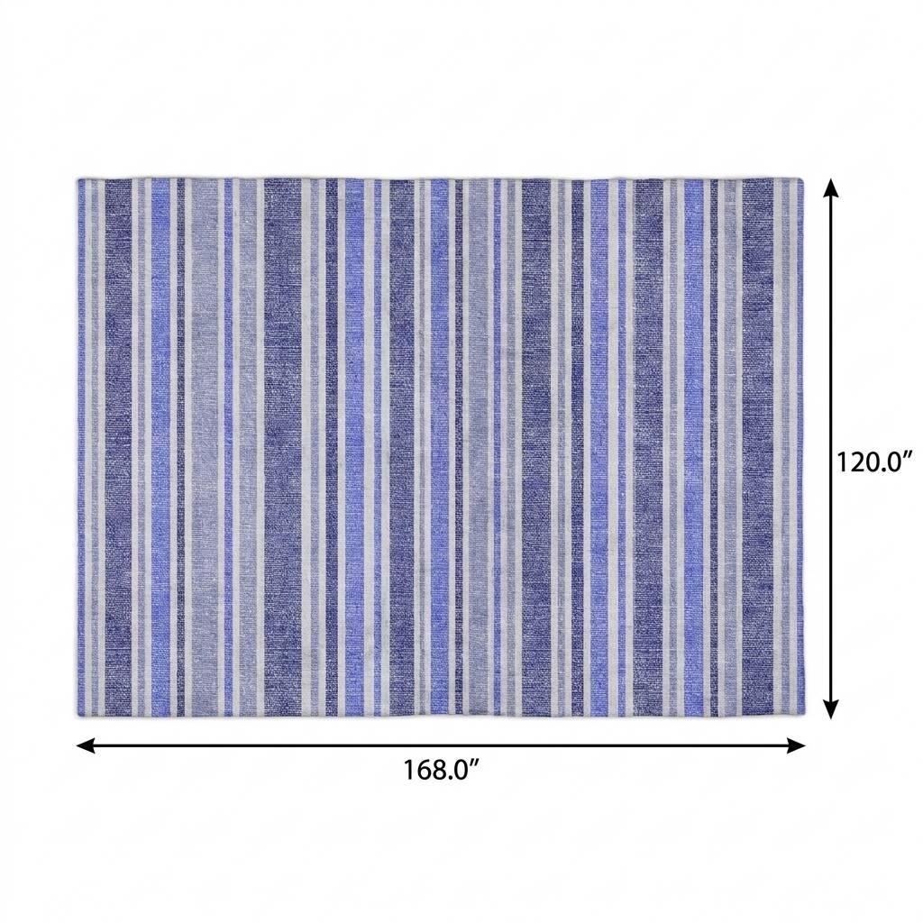 10' X 14' Blue And Ivory Striped Shag Washable Area Rug With UV Protection - HomeRoots - Flyclothing LLC