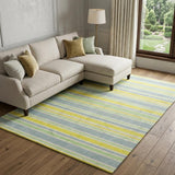9' X 12' Denim Blue And Yellow Striped Shag Washable Area Rug With UV Protection