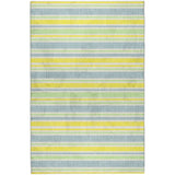 9' X 12' Denim Blue And Yellow Striped Shag Washable Area Rug With UV Protection