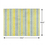 9' X 12' Denim Blue And Yellow Striped Shag Washable Area Rug With UV Protection