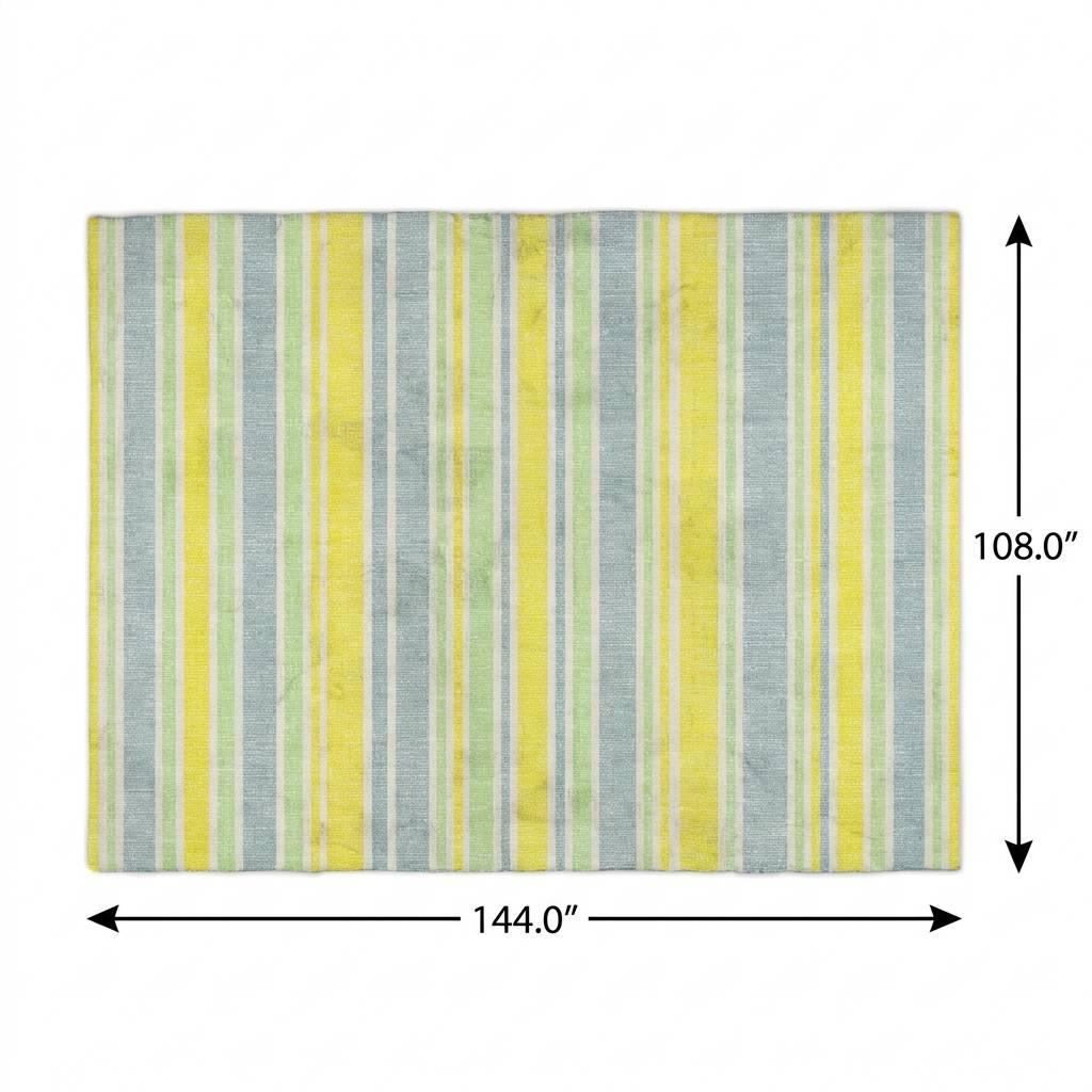 9' X 12' Denim Blue And Yellow Striped Shag Washable Area Rug With UV Protection