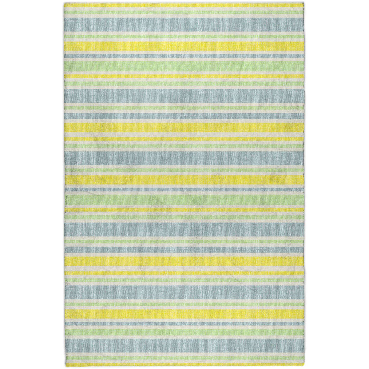 10' X 14' Denim Blue And Yellow Striped Shag Washable Area Rug With UV Protection