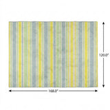 10' X 14' Denim Blue And Yellow Striped Shag Washable Area Rug With UV Protection