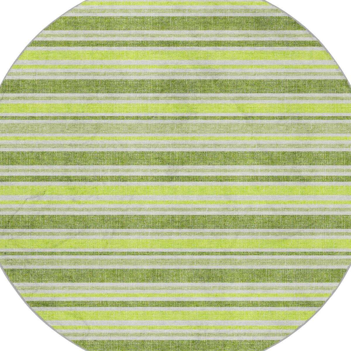 8' Fern Green And Green Striped Shag Washable Round Rug With UV Protection - HomeRoots - Flyclothing LLC
