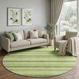 8' Fern Green And Green Striped Shag Washable Round Rug With UV Protection - HomeRoots - Flyclothing LLC