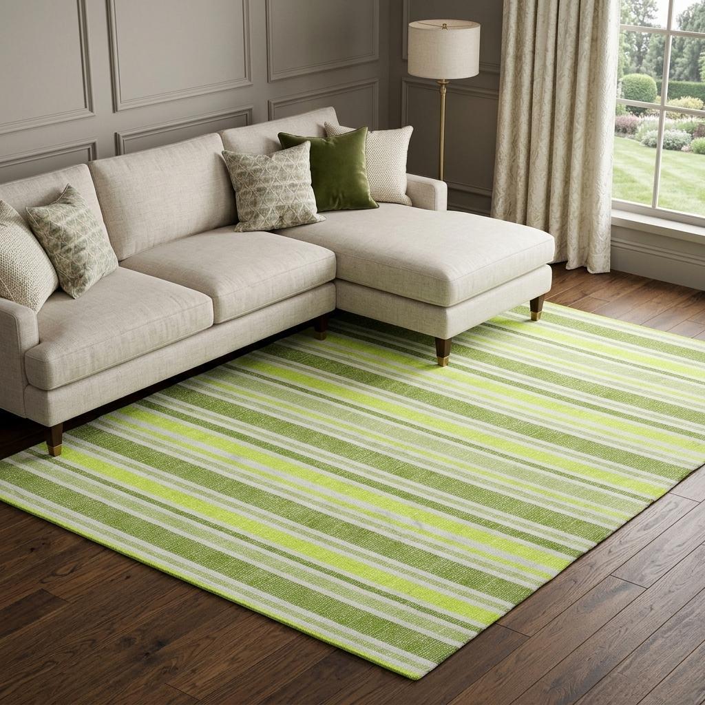 8' X 10' Fern Green And Green Striped Shag Washable Area Rug With UV Protection - HomeRoots - Flyclothing LLC