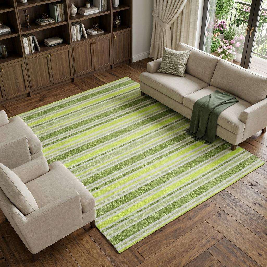 9' X 12' Fern Green And Green Striped Shag Washable Area Rug With UV Protection - HomeRoots - Flyclothing LLC