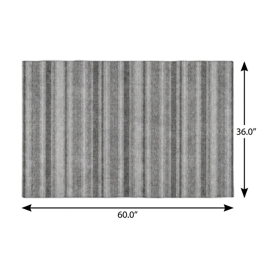 3' X 5' Gray And Silver Striped Shag Washable Area Rug With UV Protection - HomeRoots - Flyclothing LLC