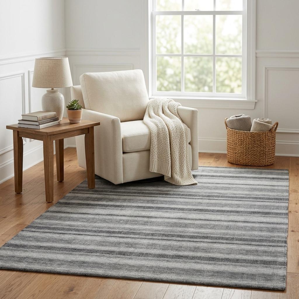 5' X 8' Gray And Silver Striped Shag Washable Area Rug With UV Protection - HomeRoots - Flyclothing LLC
