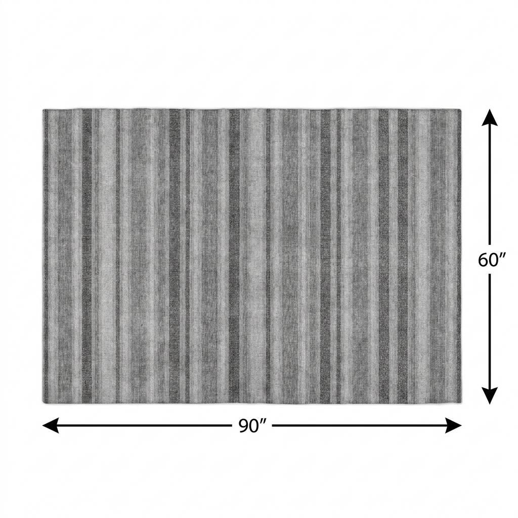 5' X 8' Gray And Silver Striped Shag Washable Area Rug With UV Protection - HomeRoots - Flyclothing LLC