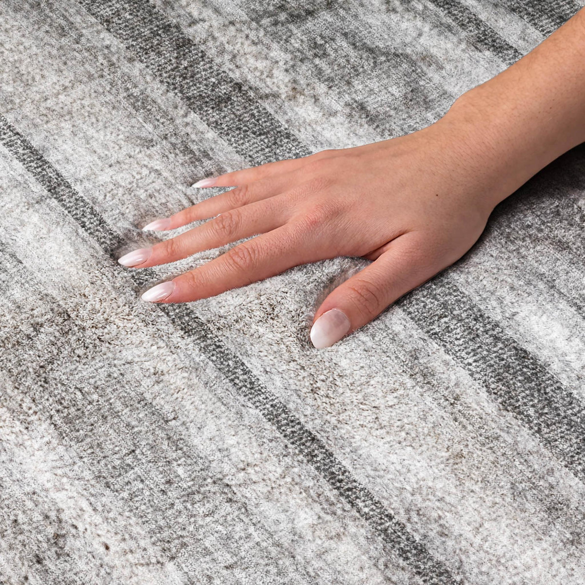 8' X 10' Gray And Silver Striped Shag Washable Area Rug With UV Protection - HomeRoots - Flyclothing LLC