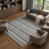 9' X 12' Gray And Silver Striped Shag Washable Area Rug With UV Protection - HomeRoots - Flyclothing LLC