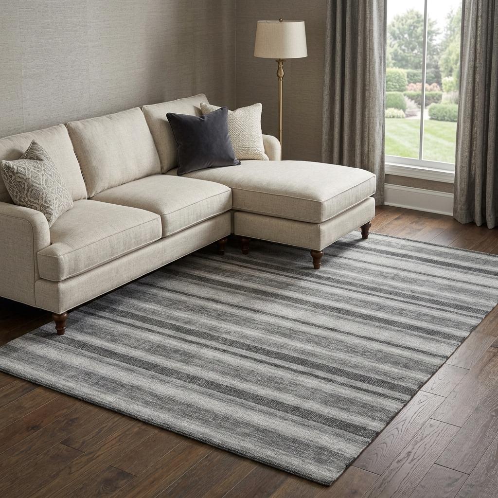 10' X 14' Gray And Silver Striped Shag Washable Area Rug With UV Protection - HomeRoots - Flyclothing LLC