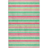 3' X 5' Green And Fern Green Striped Shag Washable Area Rug With UV Protection