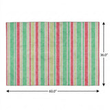 3' X 5' Green And Fern Green Striped Shag Washable Area Rug With UV Protection