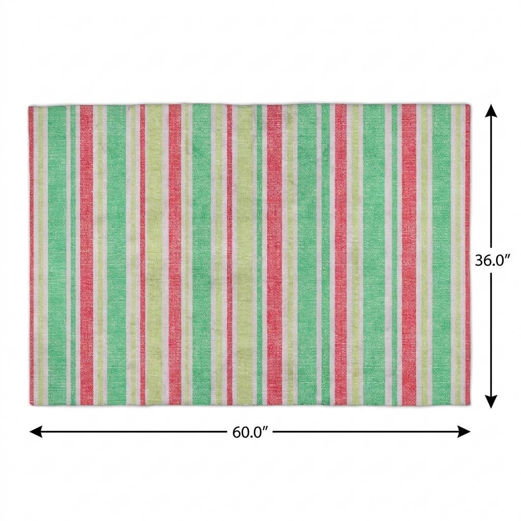 3' X 5' Green And Fern Green Striped Shag Washable Area Rug With UV Protection