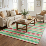 5' X 8' Green And Fern Green Striped Shag Washable Area Rug With UV Protection - HomeRoots - Flyclothing LLC