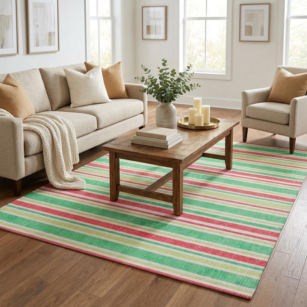 5' X 8' Green And Fern Green Striped Shag Washable Area Rug With UV Protection - HomeRoots - Flyclothing LLC