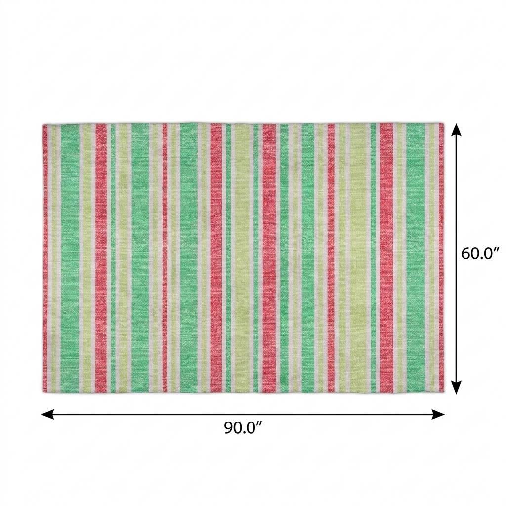 5' X 8' Green And Fern Green Striped Shag Washable Area Rug With UV Protection - HomeRoots - Flyclothing LLC