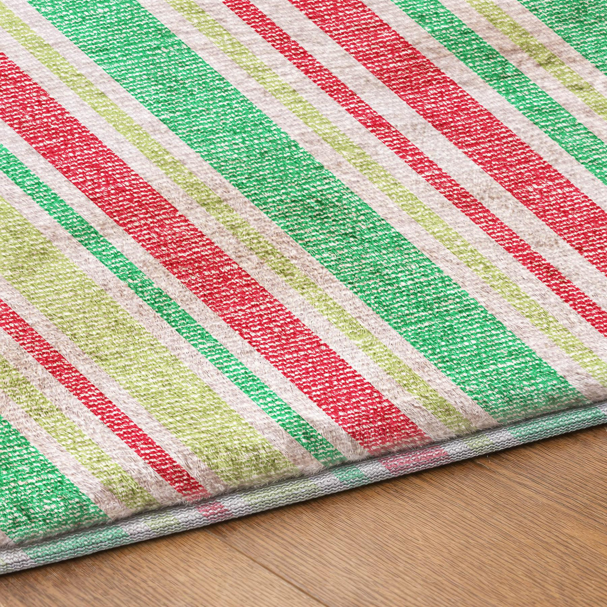 8' Green And Fern Green Striped Shag Washable Round Rug With UV Protection - HomeRoots - Flyclothing LLC