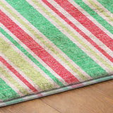8' Green And Fern Green Striped Shag Washable Round Rug With UV Protection - HomeRoots - Flyclothing LLC