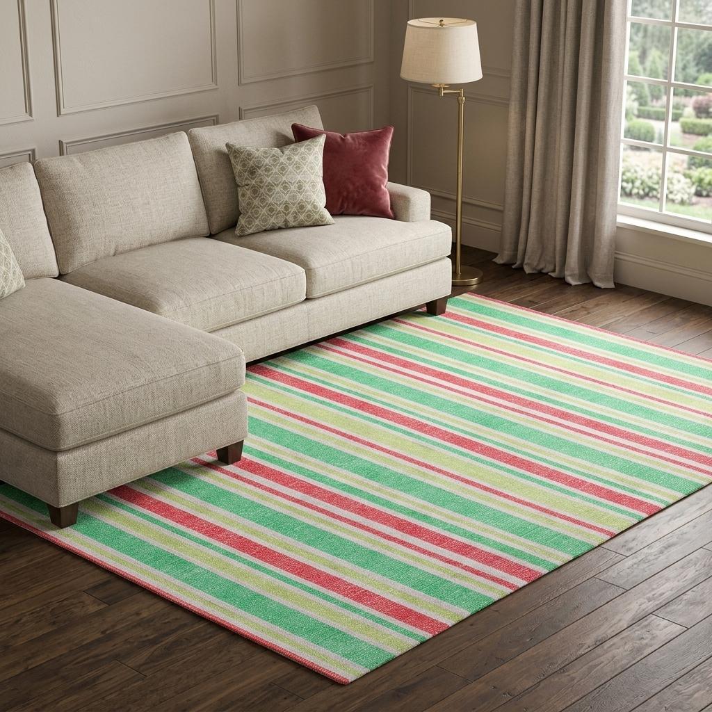9' X 12' Green And Fern Green Striped Shag Washable Area Rug With UV Protection - HomeRoots - Flyclothing LLC