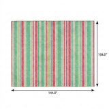 9' X 12' Green And Fern Green Striped Shag Washable Area Rug With UV Protection - HomeRoots - Flyclothing LLC