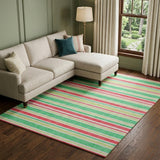 10' X 14' Green And Fern Green Striped Shag Washable Area Rug With UV Protection - HomeRoots - Flyclothing LLC