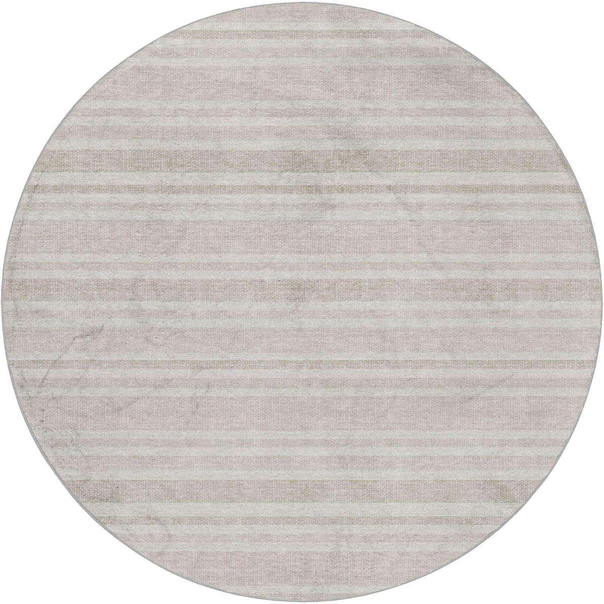8' Ivory And Gray Striped Shag Washable Round Rug With UV Protection - HomeRoots - Flyclothing LLC