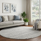 8' Ivory And Gray Striped Shag Washable Round Rug With UV Protection - HomeRoots - Flyclothing LLC