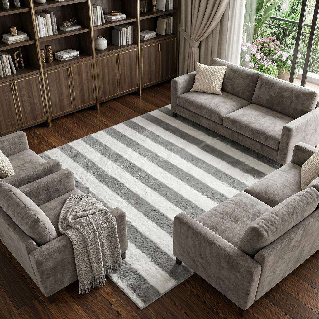 10' X 14' Ivory And Gray Striped Shag Washable Area Rug With UV Protection - HomeRoots - Flyclothing LLC