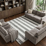 10' X 14' Ivory And Gray Striped Shag Washable Area Rug With UV Protection - HomeRoots - Flyclothing LLC