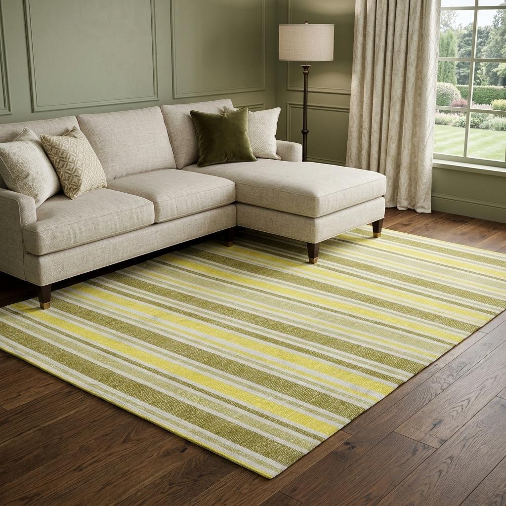 9' X 12' Khaki And Gold Striped Shag Washable Area Rug With UV Protection - HomeRoots - Flyclothing LLC