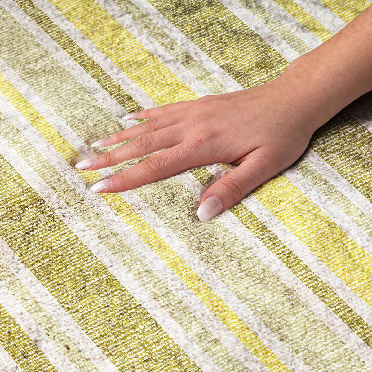 10' X 14' Khaki And Gold Striped Shag Washable Area Rug With UV Protection - HomeRoots - Flyclothing LLC