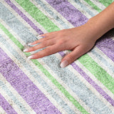 3' X 5' Lime Green And Purple Striped Shag Washable Area Rug With UV Protection - HomeRoots - Flyclothing LLC