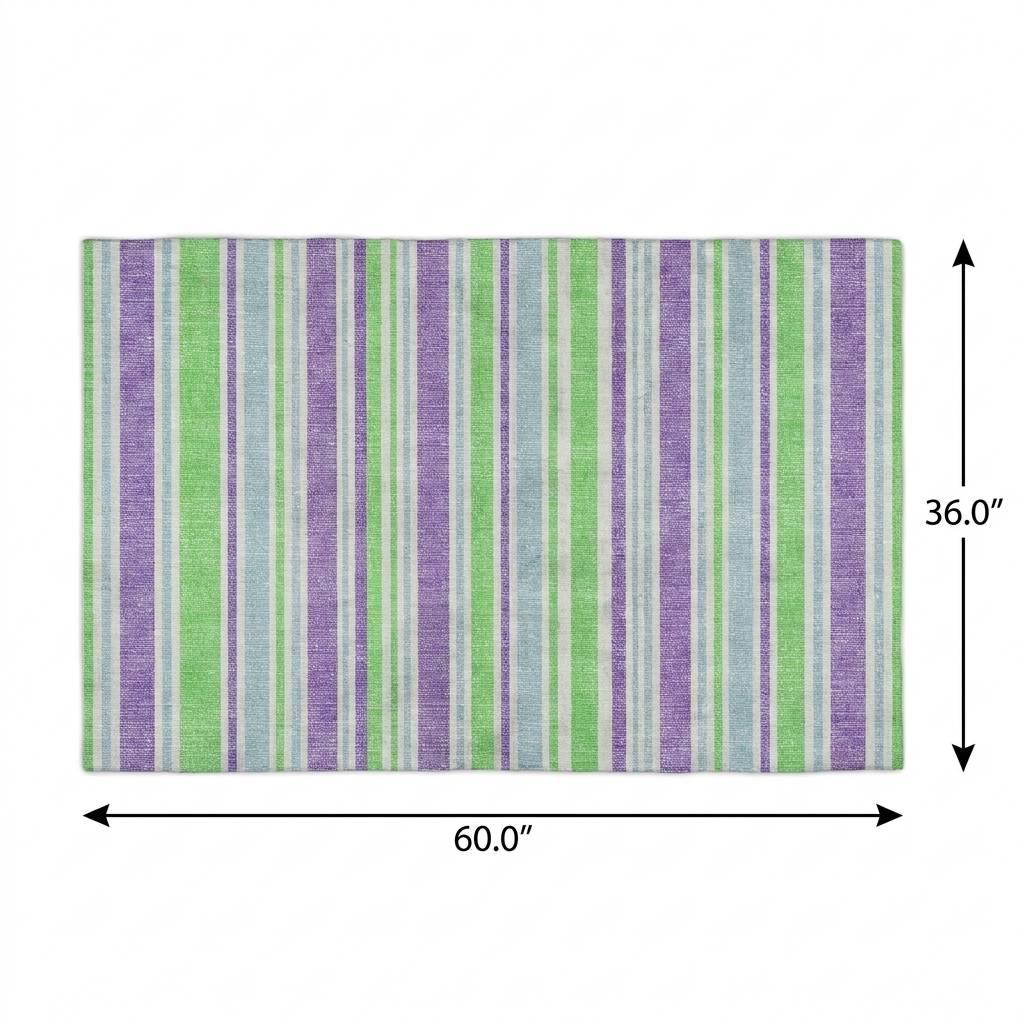 3' X 5' Lime Green And Purple Striped Shag Washable Area Rug With UV Protection - HomeRoots - Flyclothing LLC