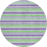 8' Lime Green And Purple Striped Shag Washable Round Rug With UV Protection - HomeRoots - Flyclothing LLC
