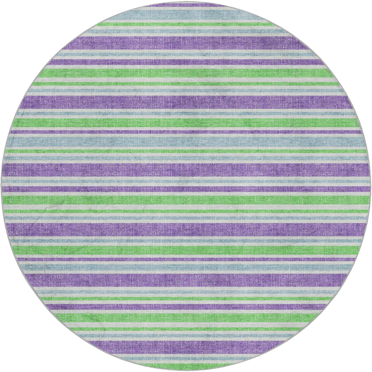 8' Lime Green And Purple Striped Shag Washable Round Rug With UV Protection - HomeRoots - Flyclothing LLC