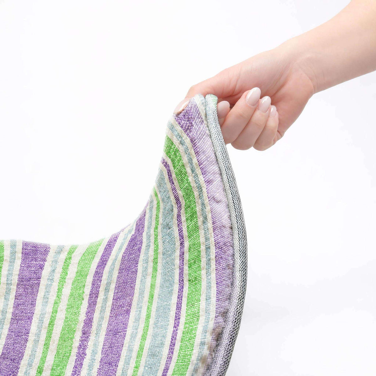 8' Lime Green And Purple Striped Shag Washable Round Rug With UV Protection - HomeRoots - Flyclothing LLC