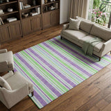 8' X 10' Lime Green And Purple Striped Shag Washable Area Rug With UV Protection - HomeRoots - Flyclothing LLC