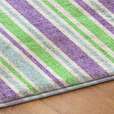 8' X 10' Lime Green And Purple Striped Shag Washable Area Rug With UV Protection - HomeRoots - Flyclothing LLC
