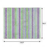 8' X 10' Lime Green And Purple Striped Shag Washable Area Rug With UV Protection - HomeRoots - Flyclothing LLC